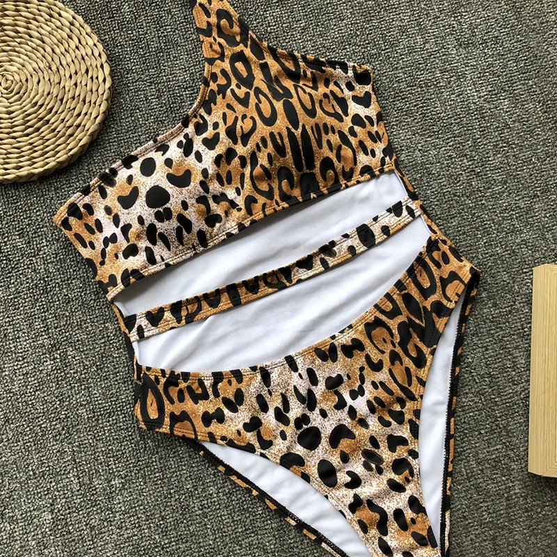 Colysmo Sexy One Piece Swimsuit Women Leopard Bodysuit Cut Out Shoulder Bikini 2019 Summer Beach Bathing Suit Swim Monokini | Спорт и