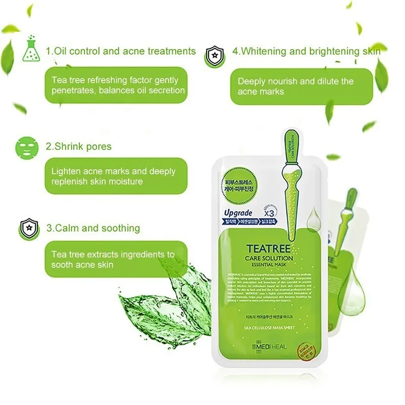 Mediheal Tea Tree маска для лица увлажняющие листы Корейская косметическая против