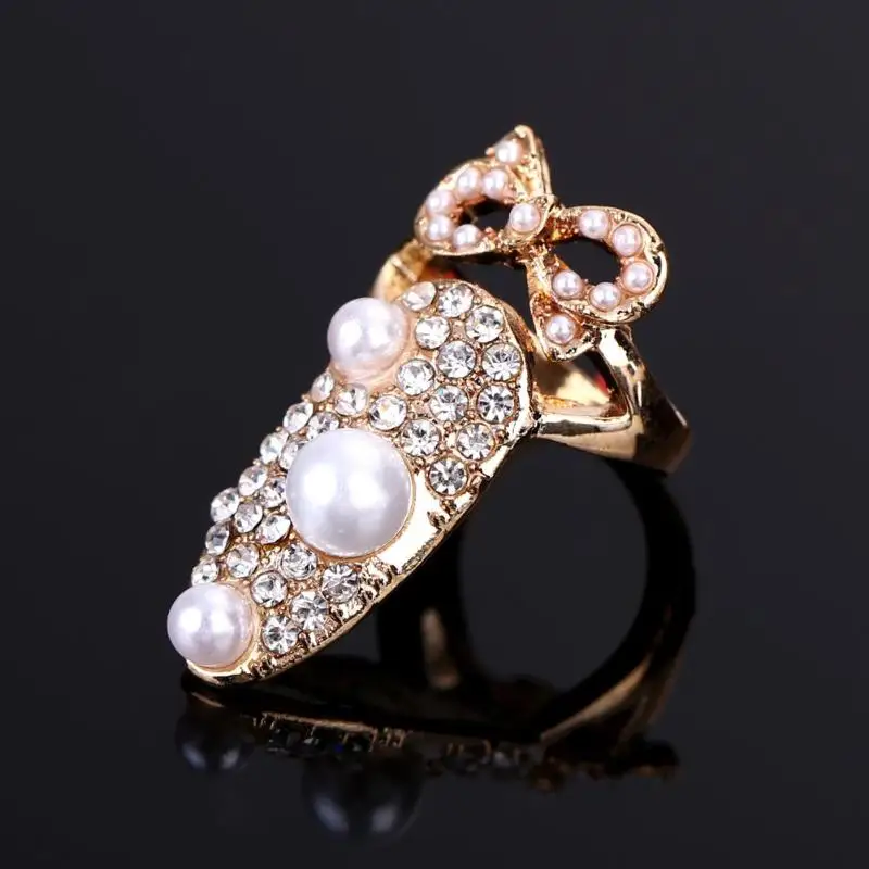 Crystal Finger Nail Art Ring Nails Decoration Crown Rhinestone Jewelry Fake Special Gift | Красота и здоровье