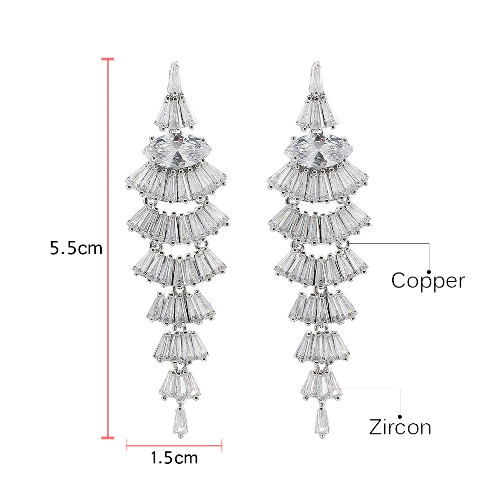 Женские длинные висячие серьги с фианитом AAA + женские из циркона модные