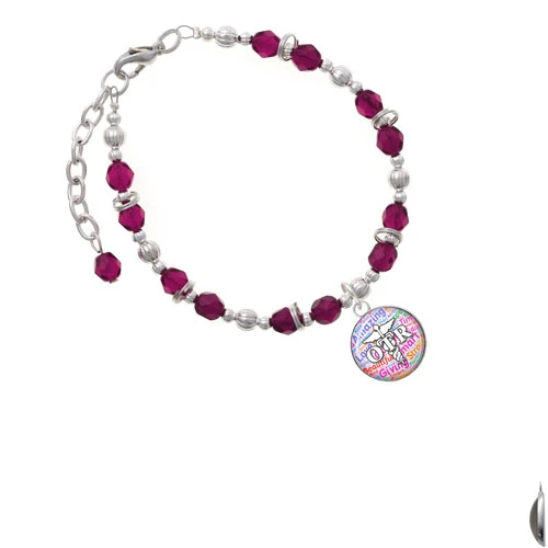 Silvertone куполом Multi Цвет OTR пурпурный браслет из бисера |