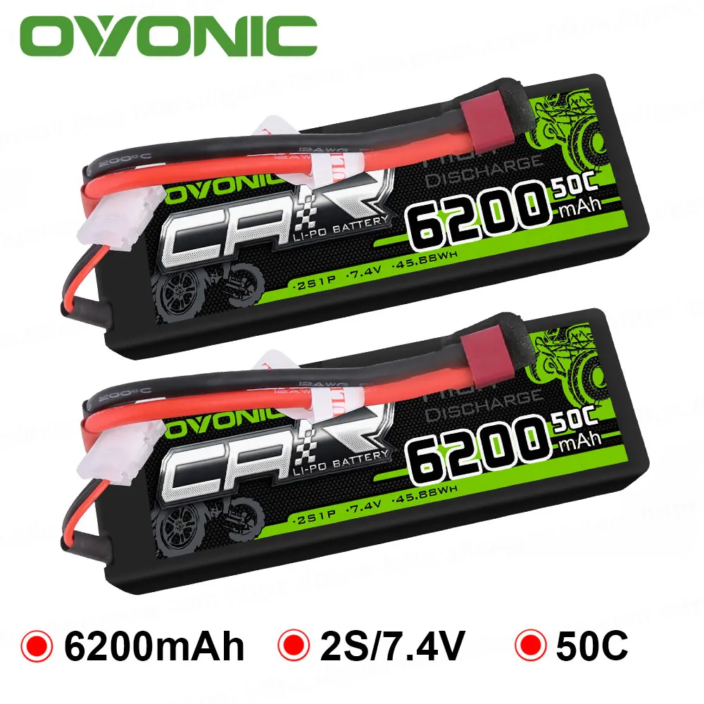 

2 упаковки OVONIC 6200 мАч Lipo 2S батарейный блок 7,4 В Deans разъем питания для осевой гонки Redcat 1/8 1/10 Размер Радиоуправляемый автомобиль багги грузови...
