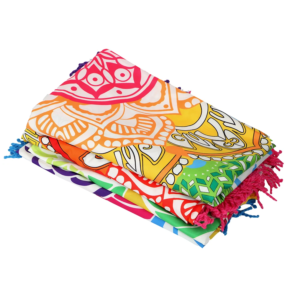 

Lotus Beach Towel Blanket Shawl Tassel Round Bath Towel Tapestry Multifunction Mandala Yoga Mat 150*150cm
