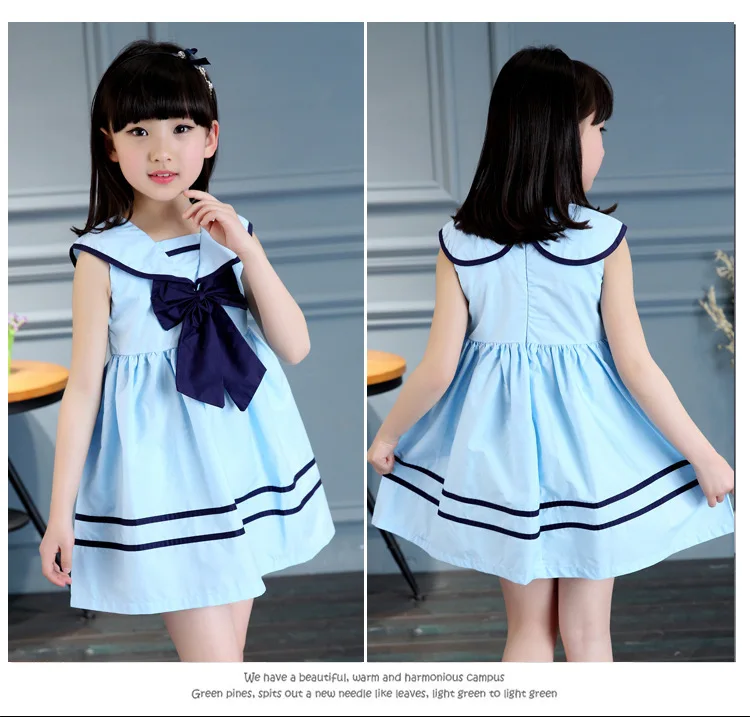 Summer New Girls Dresses Middle School Children's College Wind Uniform Big Bow Baby Wear | Детская одежда и обувь