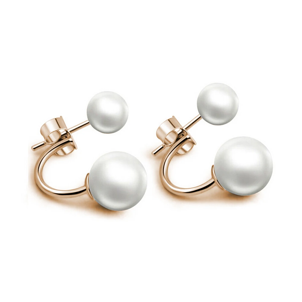 Women's Double Side Simulated Pearl Ball Stud Earrings 2019 Fashion Gold Silver Round Metal Push-Back Jewelry For Women | Украшения и