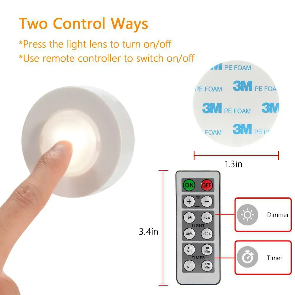 

12 pcs Wireless LED Light, Set with Dimmer and Timer, Battery Powered Light with Remote Control, Suitable for Kitchen, Cabinet