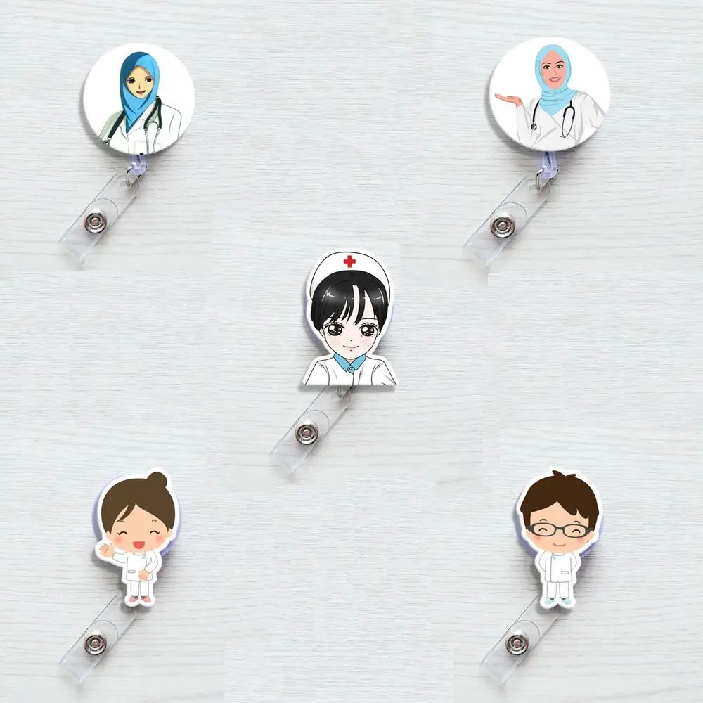 

Cute Cartoon Badge Holder Mini Retractable Badge Reel Nurse Lanyards ID Name Card Badge Holder Clip Student Nurse Badge Holder