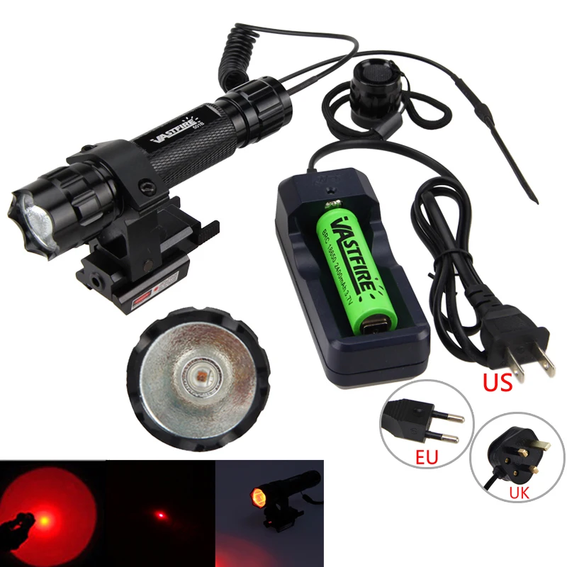 

LED Tactical Gun Flashlight 501B XML-T6 Torch lantern Rail 20mm Airsoft Rifle Scope Mount Weapon light+18650 battery+Laser Dot