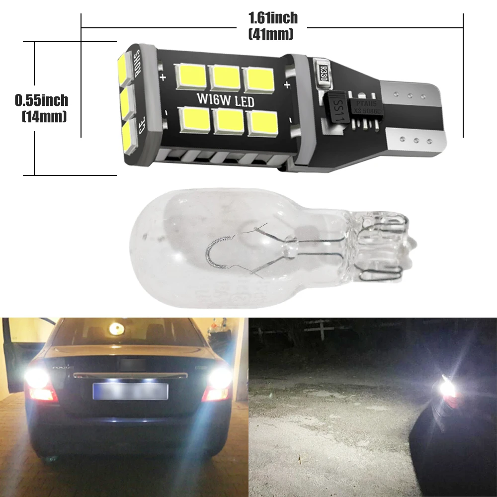 4 шт. T15 W16W светодиодный светильник 921 920 912 Canbus без ошибок запасной 2835 SMD 6000K белый