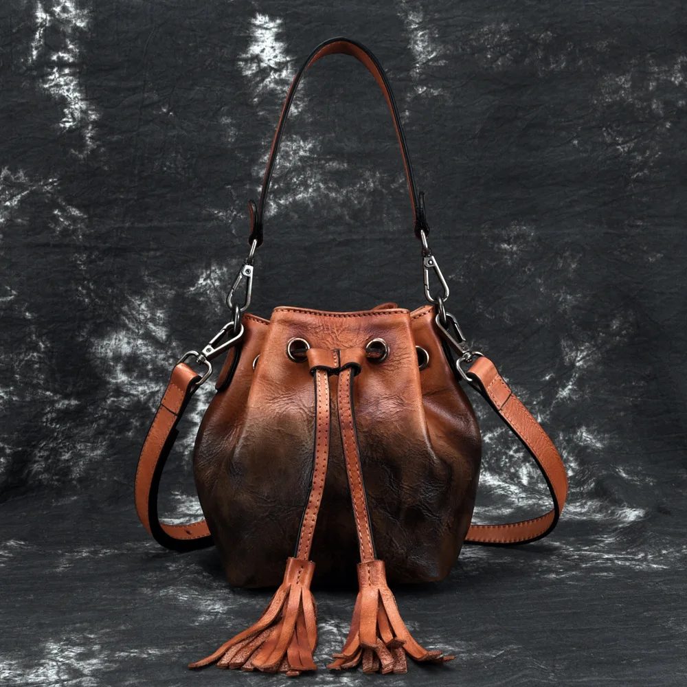 High Quality Real Cowhide Women Shoulder Messenger Bags Cross Body Handbag Leisure Vintage Genuine Leather Tote Bucket Bag | Багаж и сумки