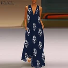 Женское Макси-Платье с принтом листьев, без рукавов, с V-образным вырезом, повседневное, лето 2021