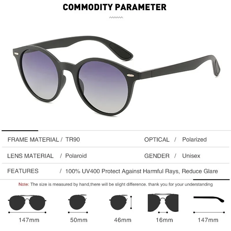 TR90 круглые поляризационные солнцезащитные очки мужские брендовые ультралегкие