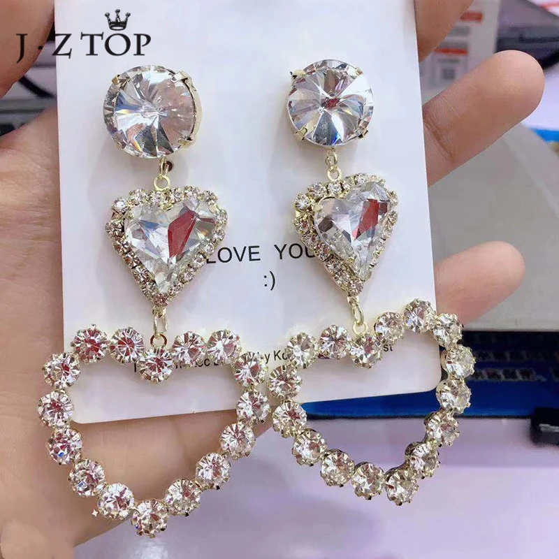 JZTOP Роскошные серьги-капельки с большим кристаллом в виде сердца для женщин