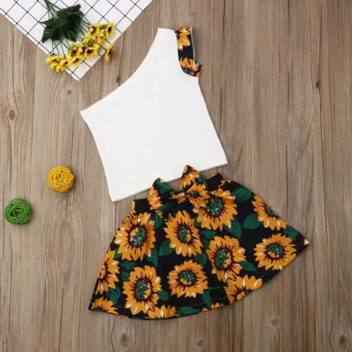 Baby Clothes Toddler Kid Girl Sunflower Sundress Sleeveless Top+Bow Skirts 2pcs Princess Skirt | Детская одежда и обувь