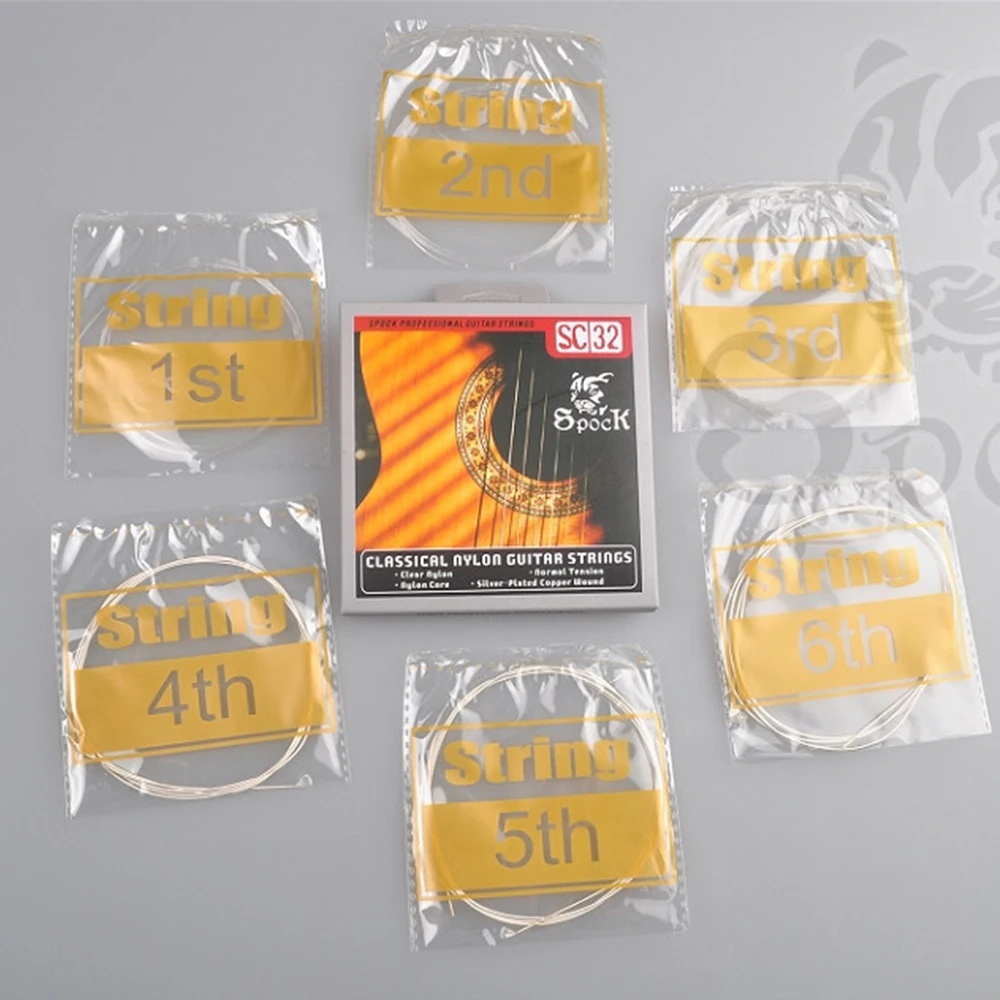 Classical Guitar Strings Spock SC32 Clear Nylon Core Silver Plated 028 043 inch | Спорт и развлечения