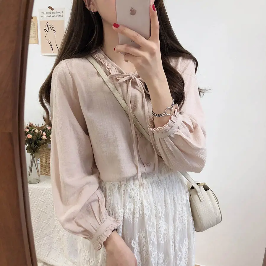 2019 дизайнерские хлопковые топы Женская милая Корейская одежда бант в стиле