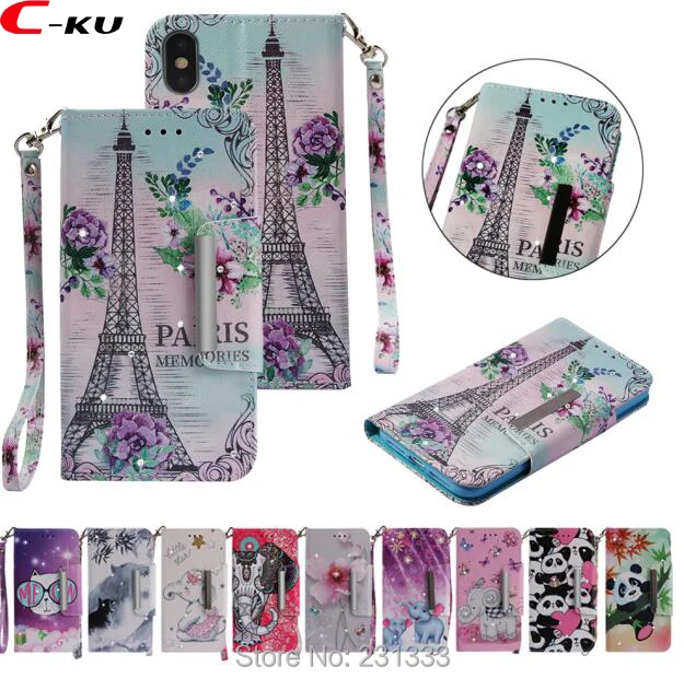 Кожаный чехол кошелек C ku со стразами и мультяшным рисунком для Motorola MOTO E4 с