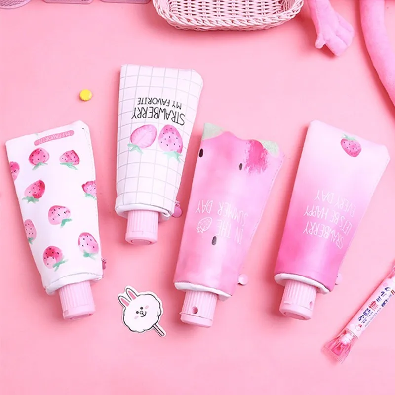 1 шт. Kawaii клубничный кожаный школьный чехол карандаш милый PU для ручки коробка s