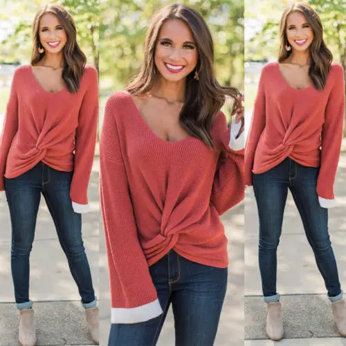 2018 Новинка зимы для женщин теплые модные с длинным рукавом вязаный джемпер