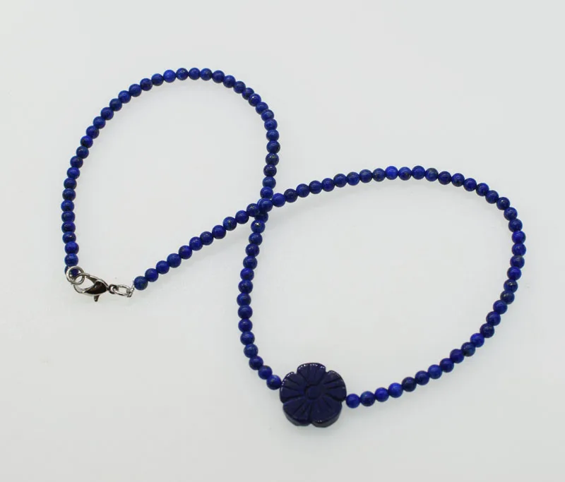 

blue lapis lazuli round 4mm and flower chocker necklace 16.5inch wholesale beads nature FPPJ woman 2018