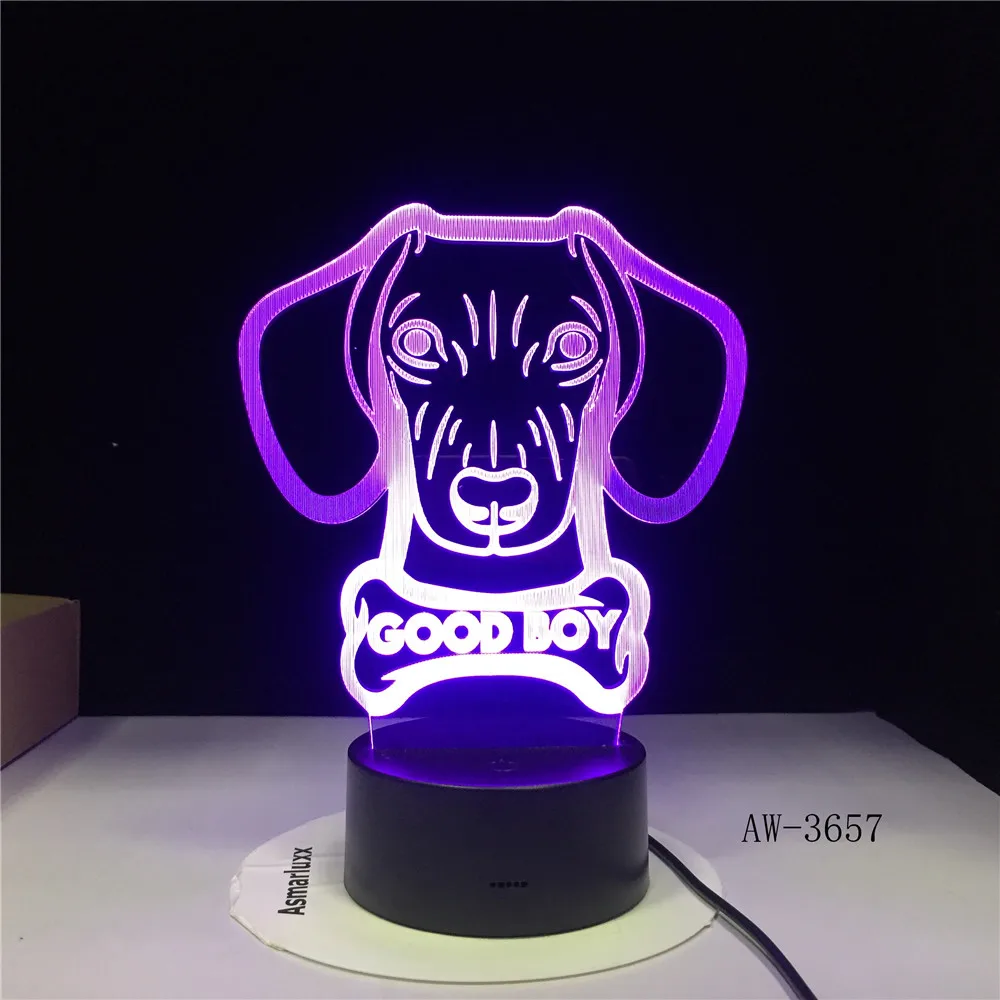 Beagle bассет Хаунд Мопс щенок собака 3D светодиодный ночсветильник RGB USB лампа 7