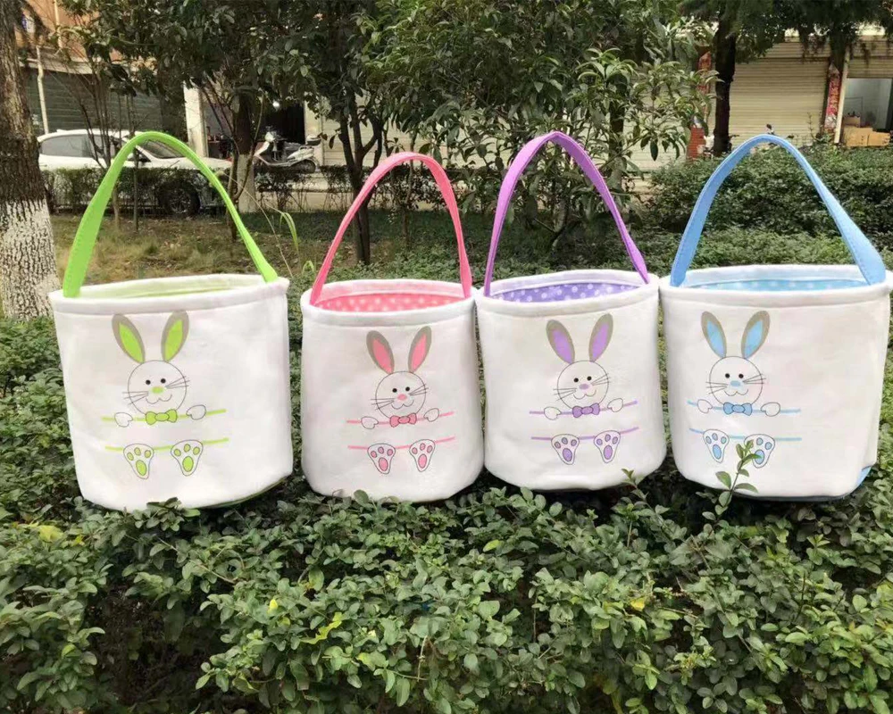 

New Design Easter Baskets Canvas 11pcs/lot Cute Rabbit Easter Tote Bag Blank Easter Baskets Kids Gift Bucket Decoration 10Colors