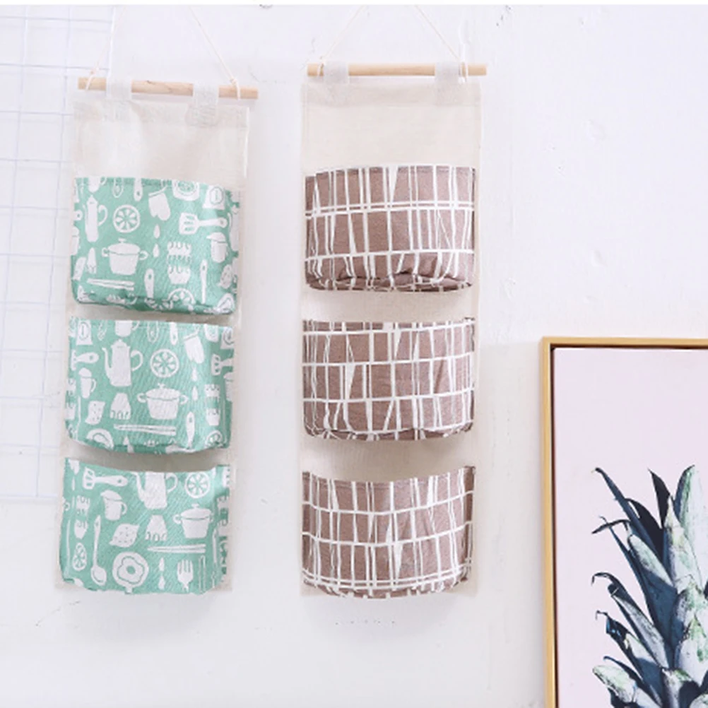1PC 3 Pockets Hanging Cotton Linen Wall Mounted Storage Bag Pouch Cosmetic Toys Organizer Wardrobe Hang for Bedroom | Дом и сад