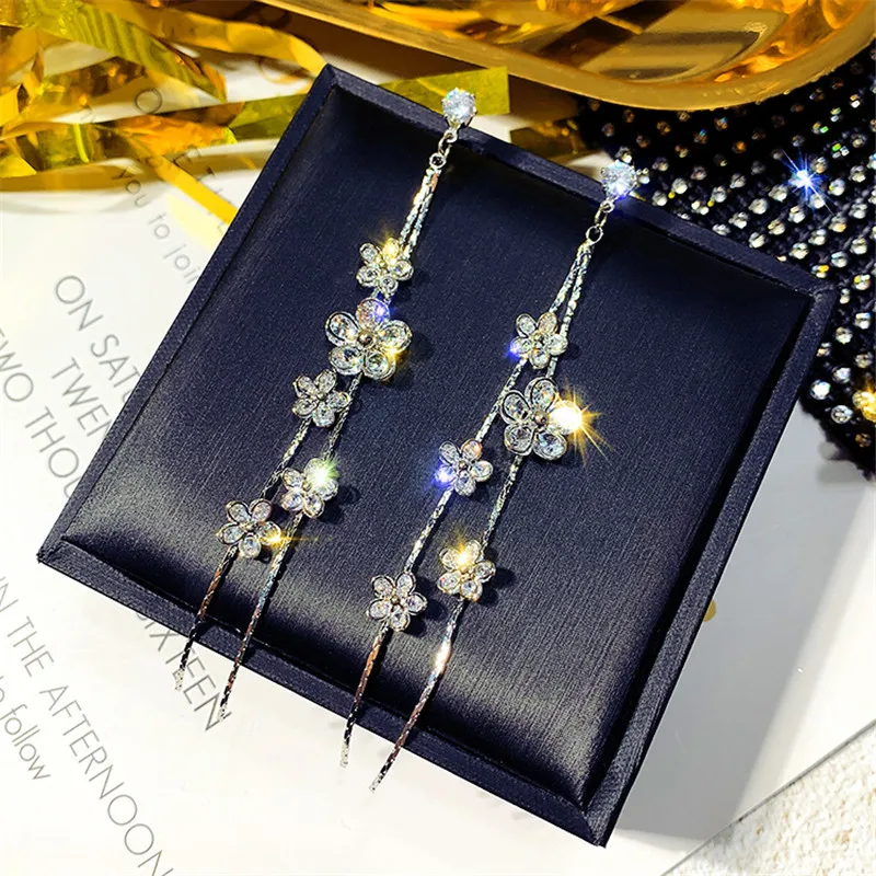FYUAN модные длинные кисточки кристаллы Висячие серьги для женщин Bijoux серебряный