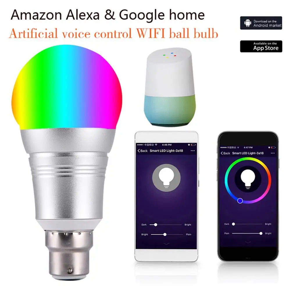 Умная Светодиодная лампа с голосовым управлением Wifi RGB регулируемой яркостью 85 265