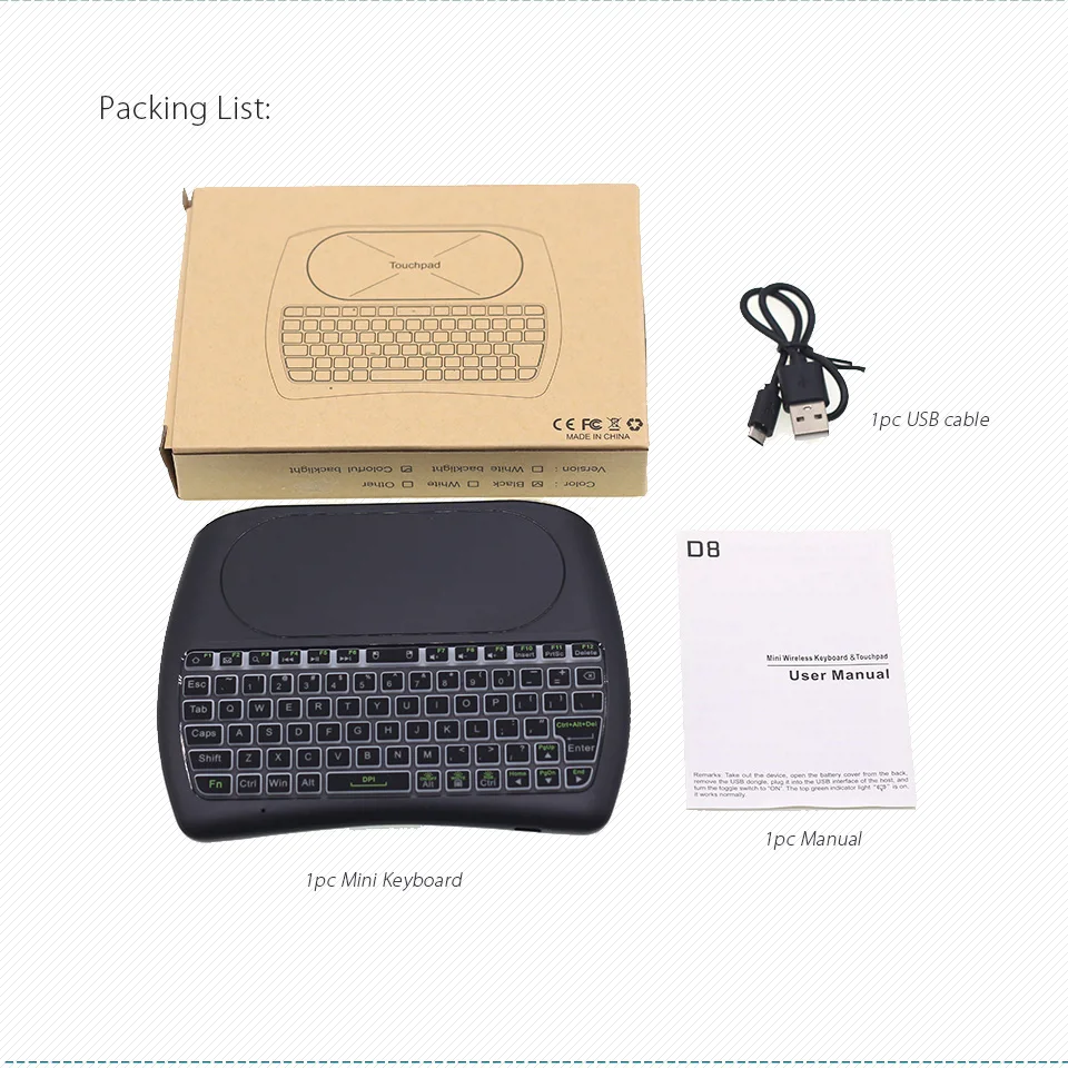 

7Color Backlit D8 Pro Russian English 2.4GHz Wireless Mini Keyboard with Touchpad Mouse for Google Android TV Box, Mini PC