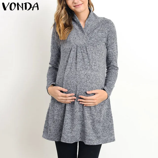 VONDA 2020 Весна Осень Одежда для беременных женщин повседневные свободные блузки с