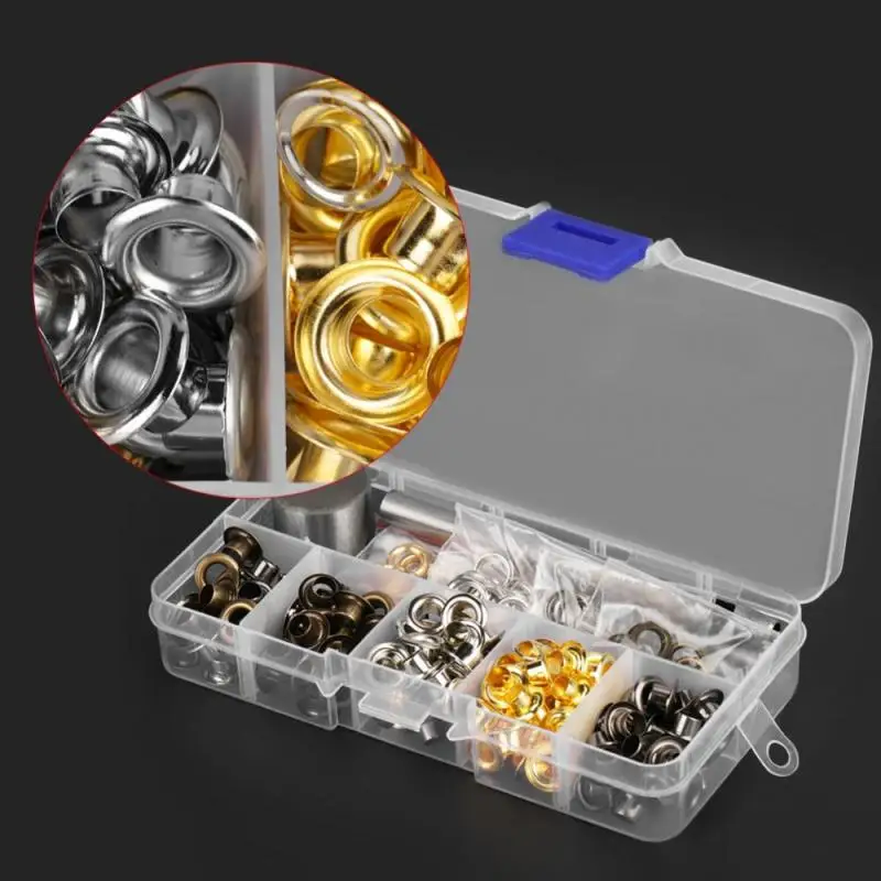 1Box Eyelet Grommet Washer with 3pcs Handwork Fixing Tools Set DIY Craft Clothes Accessories Metal Round Hot Sale | Обустройство дома