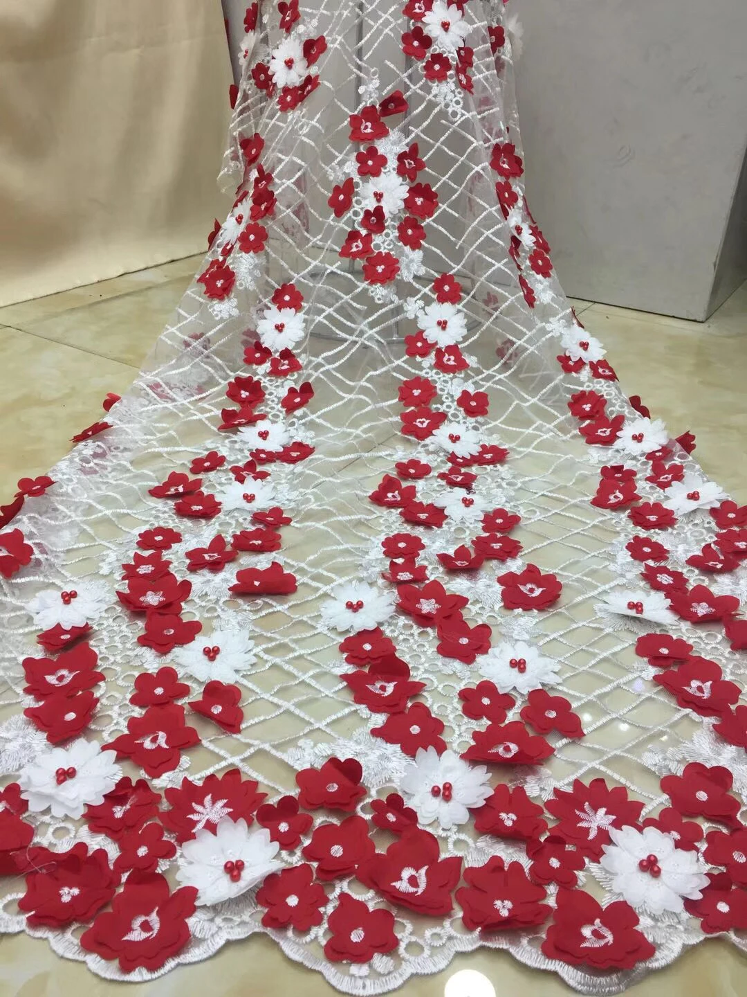 Французский 3D Цветы кружево ткань вышивка бисер S для африканских свадебное