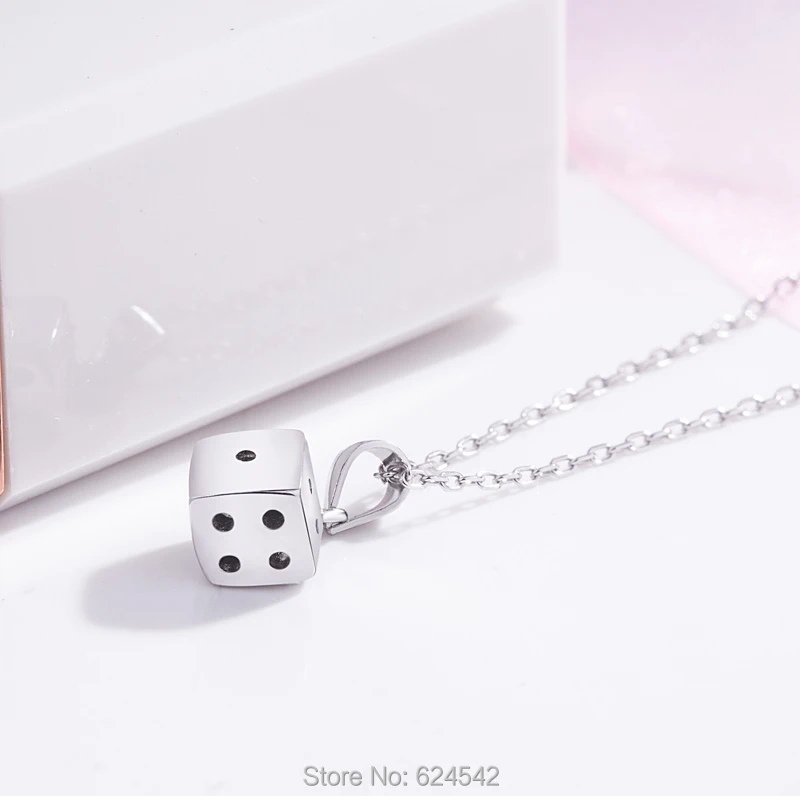 Серебро 925 пробы счастливые квадратные игральные кубики подвески ожерелье кости