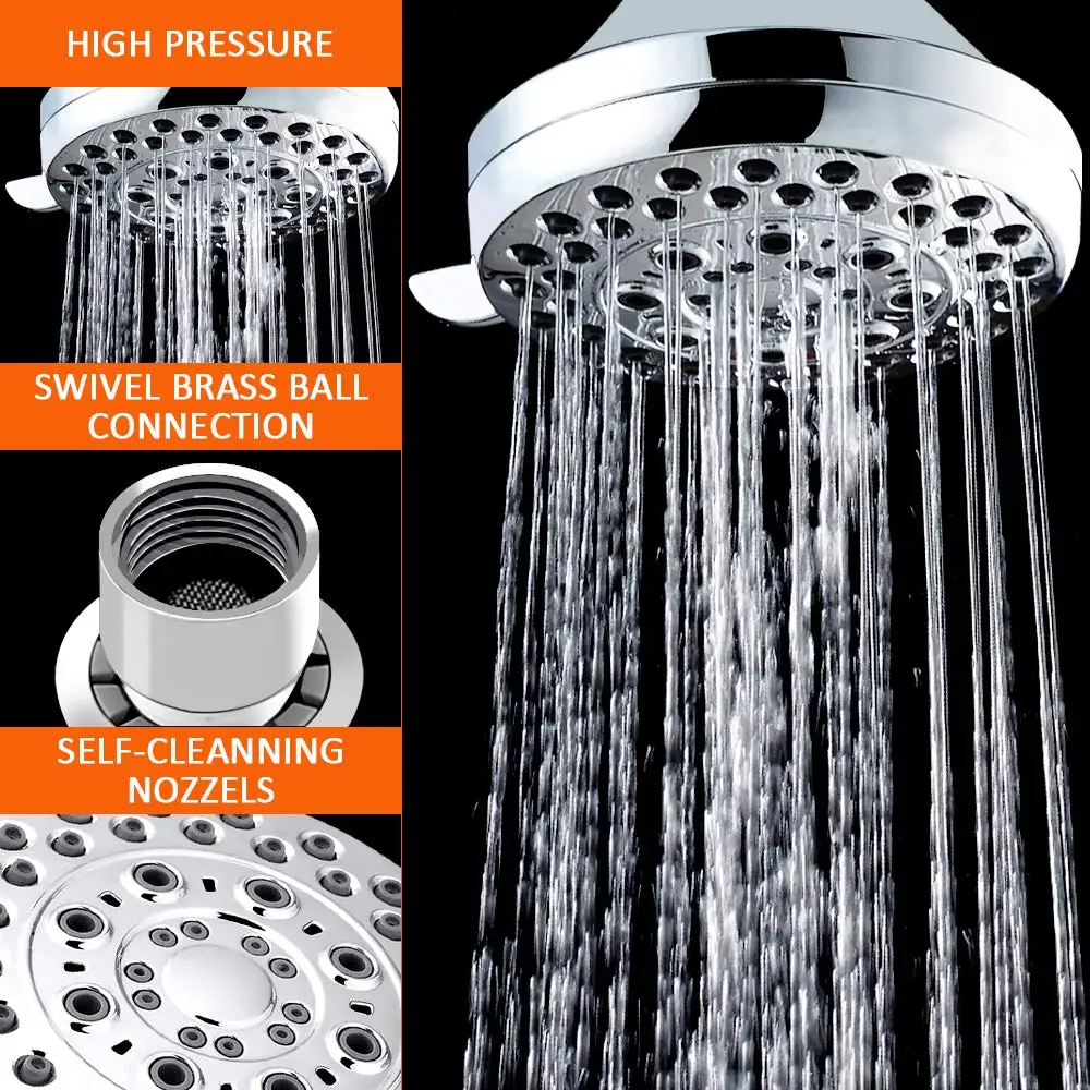 KSFS5 Function Shower Head High Pressure 4 inch Chrome Luxury Showerhead Massage Experience Wall-Mounted Easy Installat | Обустройство