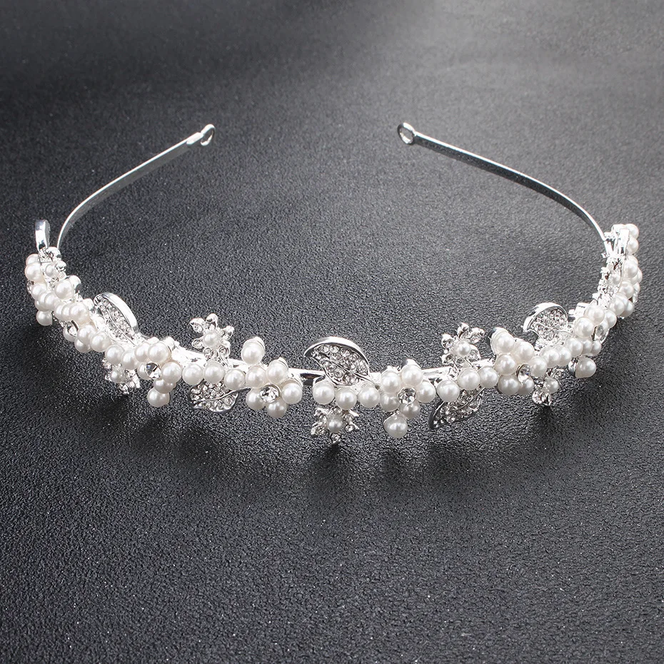 Fashion Bride Headwear Princess Tiaras Silver Plated Hair Hoop Concise Rhinestone Pearl Bridal Crown Wedding Accessories |