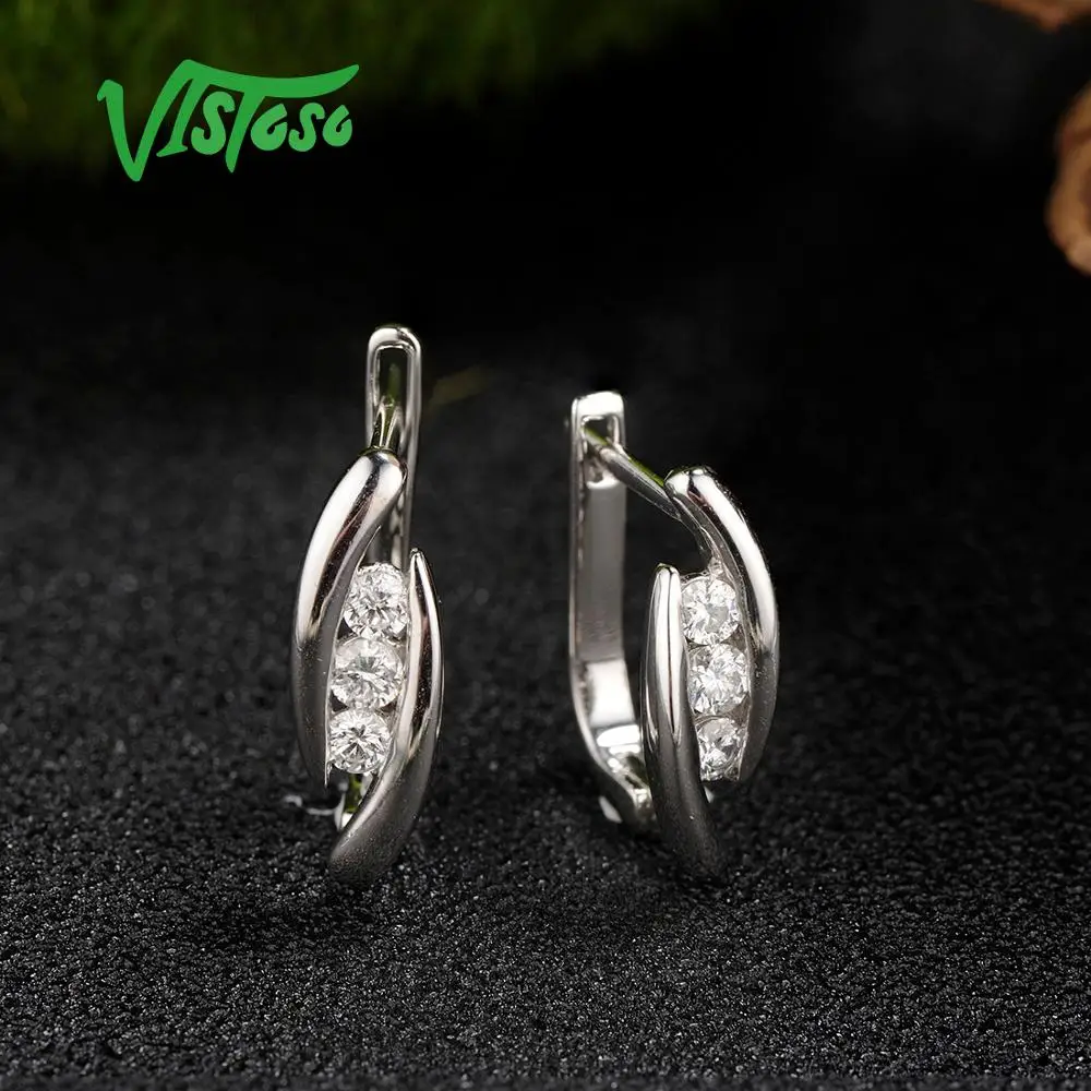 VISTOSO золотые серьги для женщин 14K 585 белое золото роскошные светящиеся бриллианты