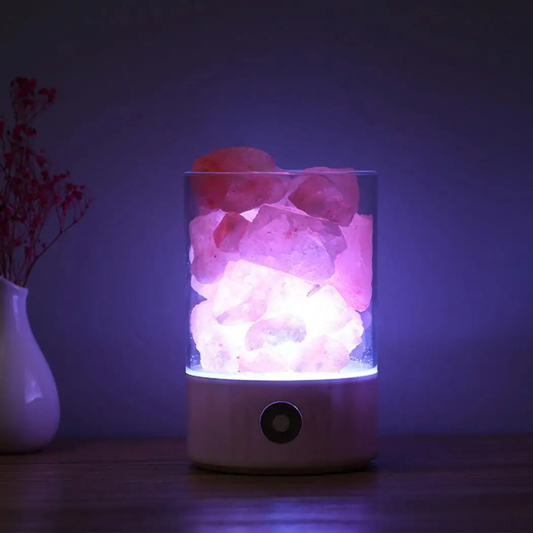 Night White Himalayan Light Salt Lamp 780g Crystal M2 Natural Negative Ion Cylindrical Charging 36V Black USB | Лампы и освещение