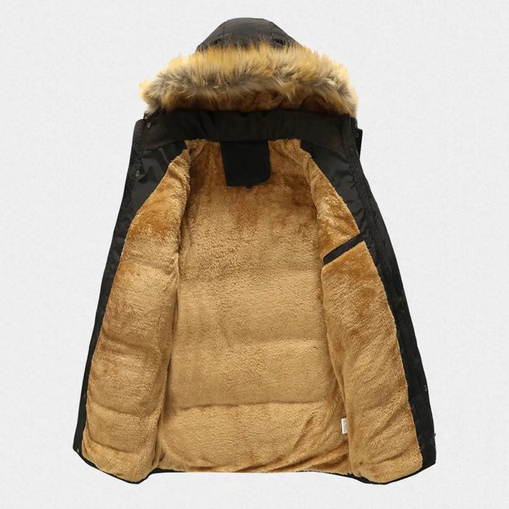 

MISSKY Men Coat Solid Color Warm Thick Plush Collar Hooded Fleece Lined Outerwear Jacket Coat For Winter