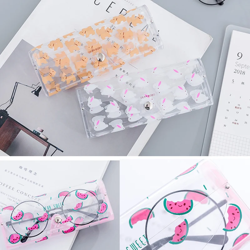 Распродажа мультяшный прозрачный футляр для очков из ПВХ милая дорожная женская