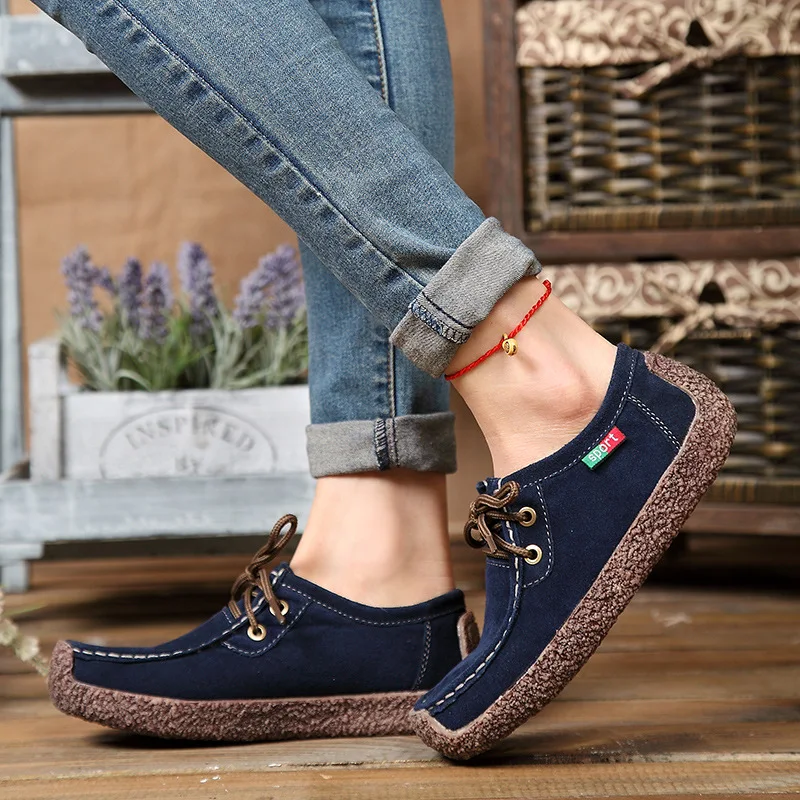 Women's Shoe New Fashion Denim Pattern Chalaza Genuine Leather Singles Leisure Flat Bottom Woman Sneakers Zapatillas Mujer | Обувь