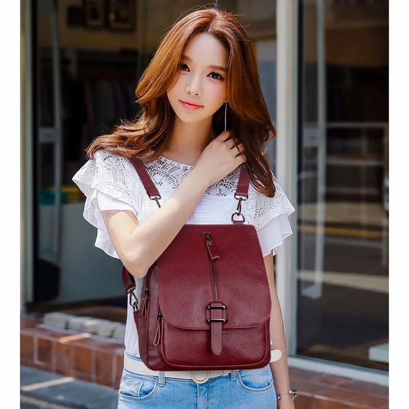 Женские кожаные рюкзаки Sac A Dos винтажные однотонные многофункциональные для