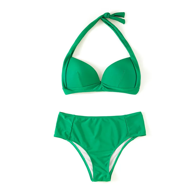 Halter Top Bikini Set Solid Bikinis Sexy High Waist Swimsuit 2019 New Women Swimwear Summer Beach Wear |