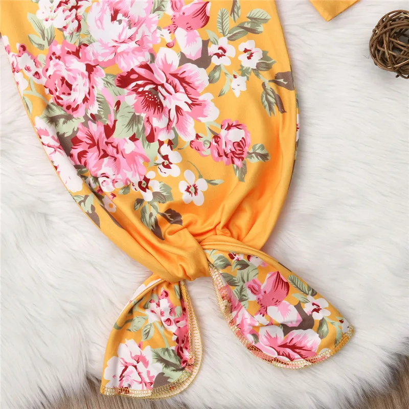 Baby Boys Girls Newborn Floral Long Sleeve Snuggle Swaddling Wrap Blanket 3Pcs Set Sleeping Bag Swaddle Headband Hat Cotton | Детская
