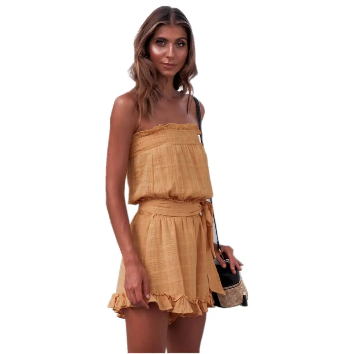 Лето 2019 г. модные женские туфли без бретелек Playsuit полосатый Комбинезоны для