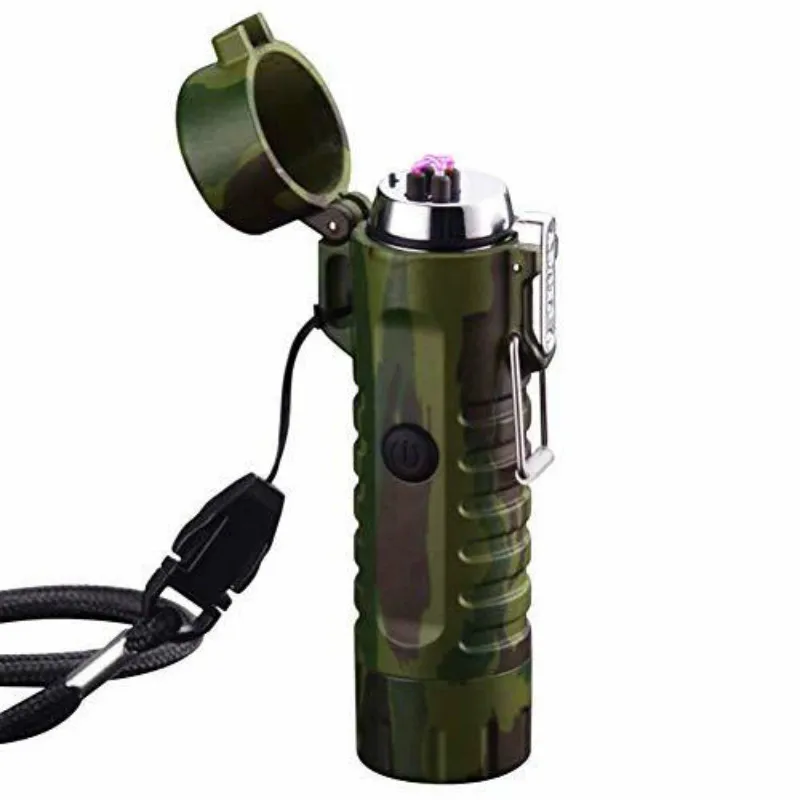 Electric Lighter Waterproof With Flashlight Flameless Windproof Arc For Outdoor Camping Hiking | Дом и сад