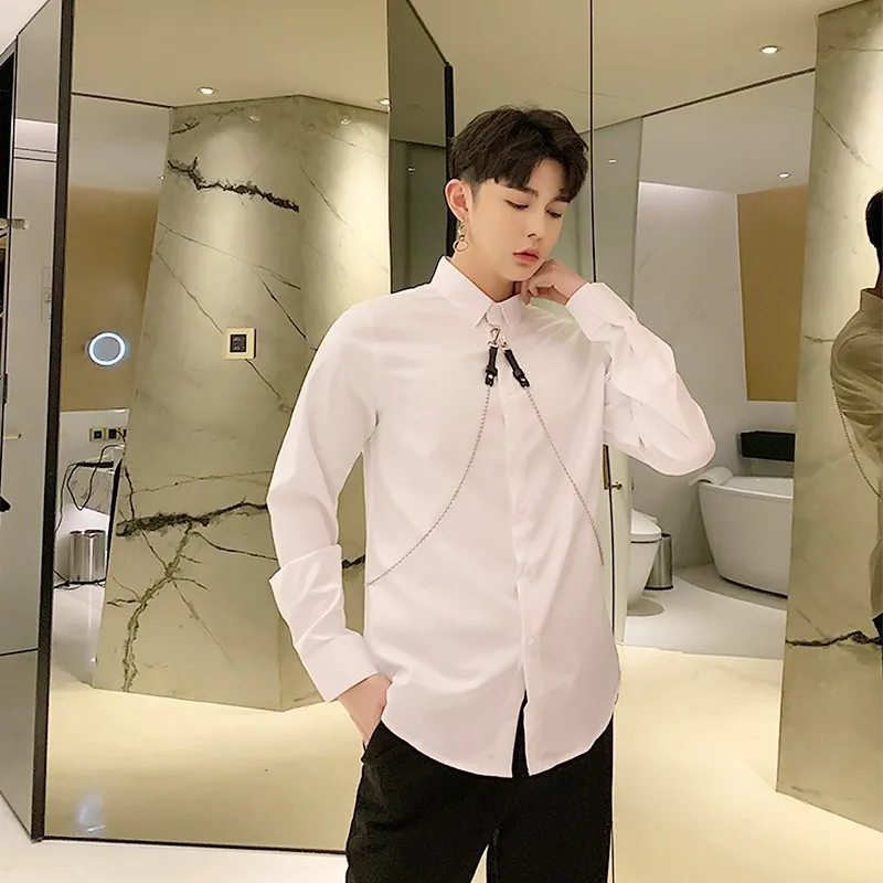 Весенняя Мужская модная рубашка с длинными рукавами и цепочкой Camisas Hombre Япония