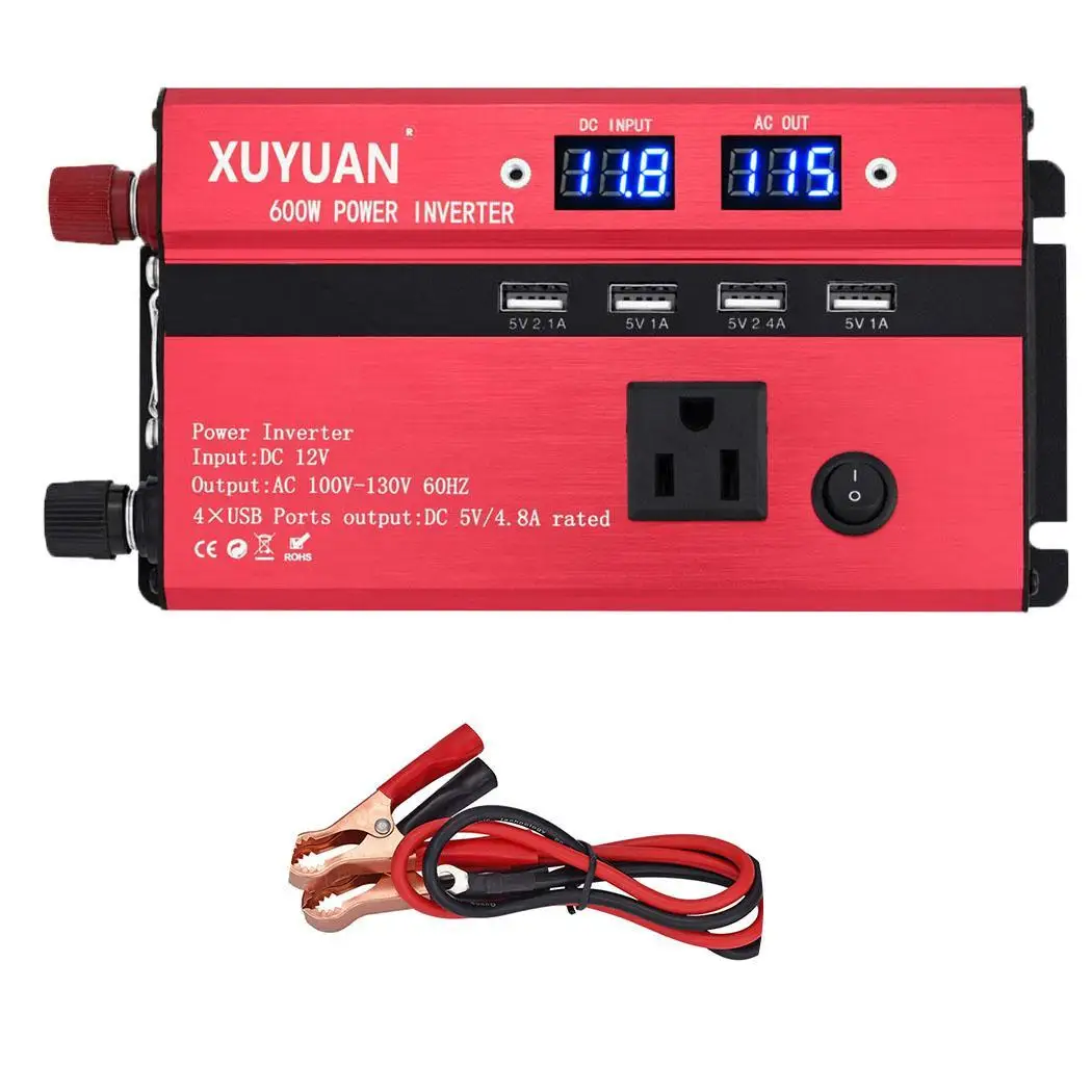 Car Power Inverter DC 12V To AC 220V 4 USB Ports with DC10V-11V LCD Display 600W DC152V DC102V 350W &lt0.2A | Автомобили и