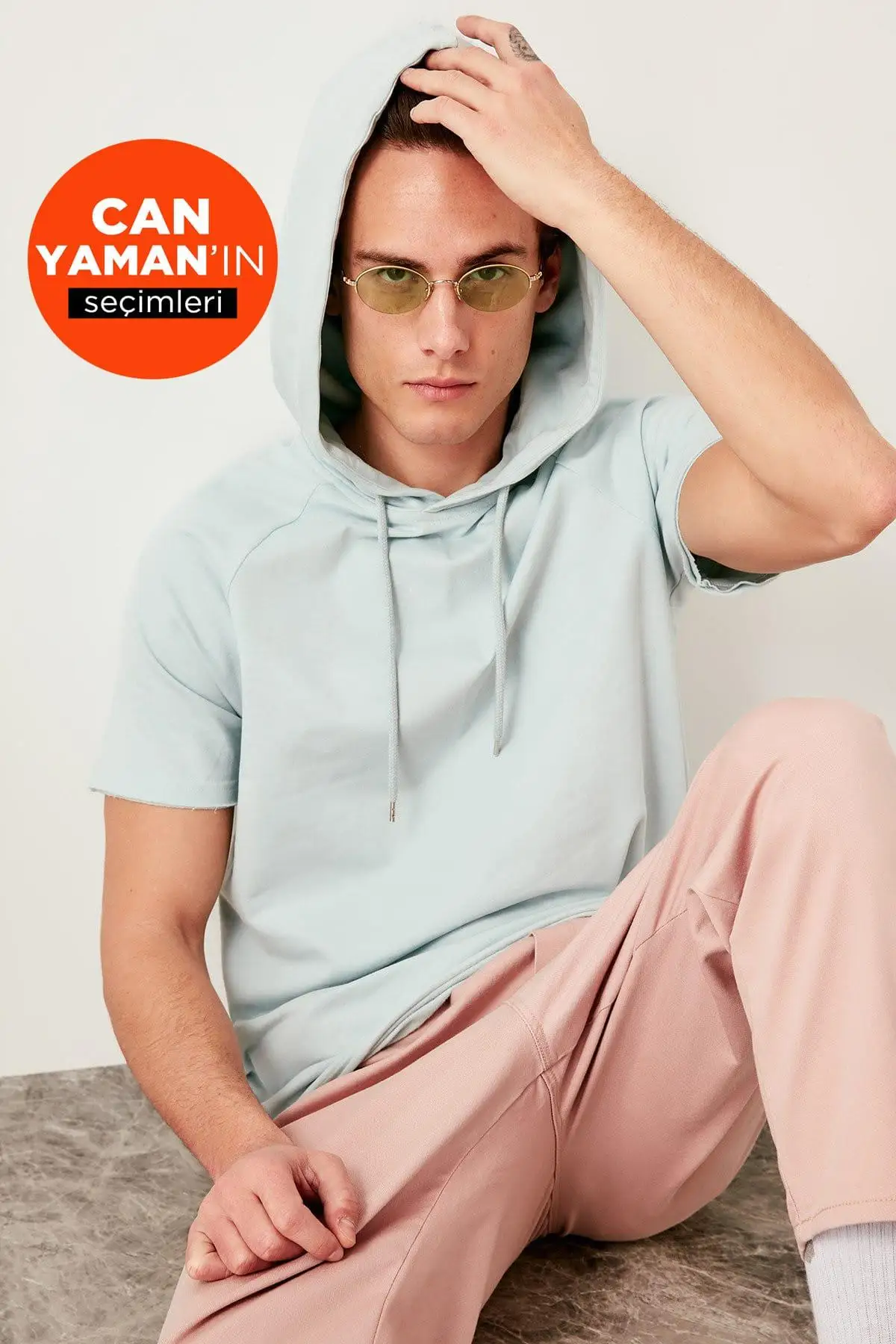 Trendyol синяя мужская толстовка с капюшоном и коротким рукавом TMNSS19SQ0013 | Женская
