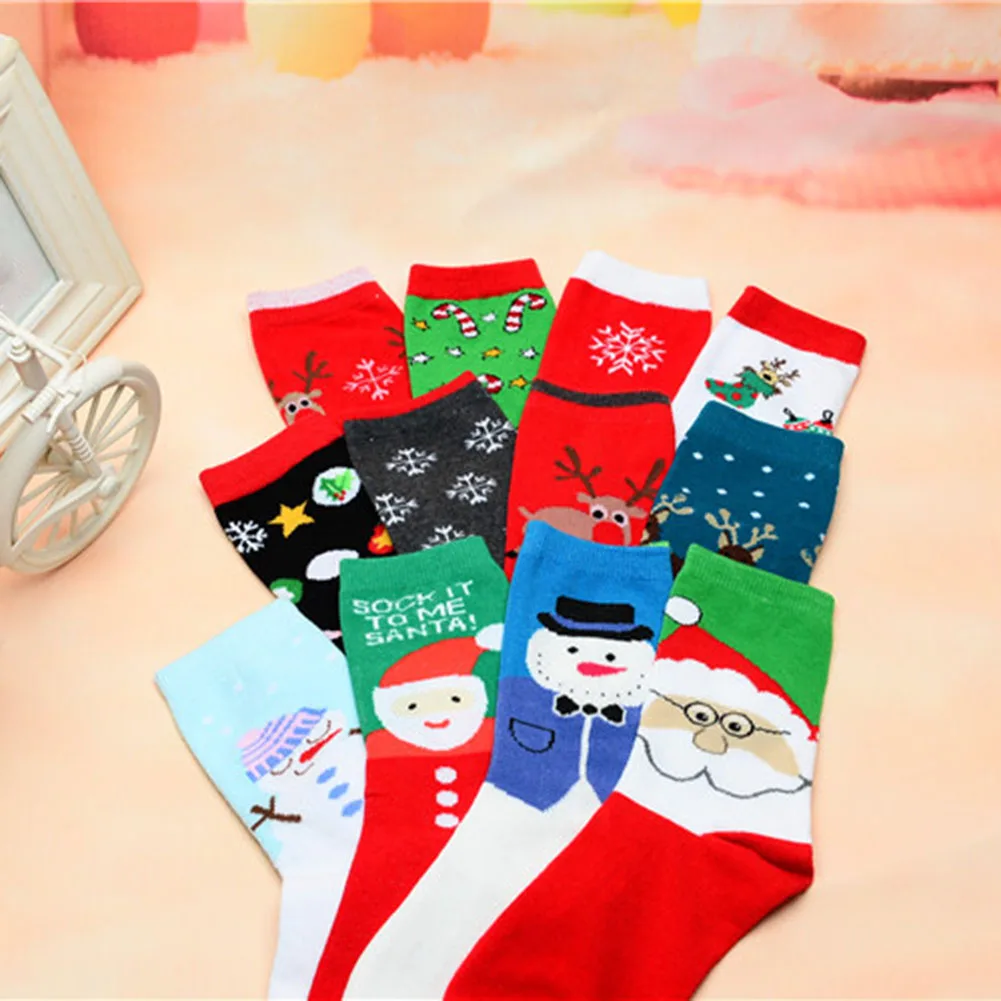 Женские и мужские рождественские хлопчатобумажные носки с мультяшным животным